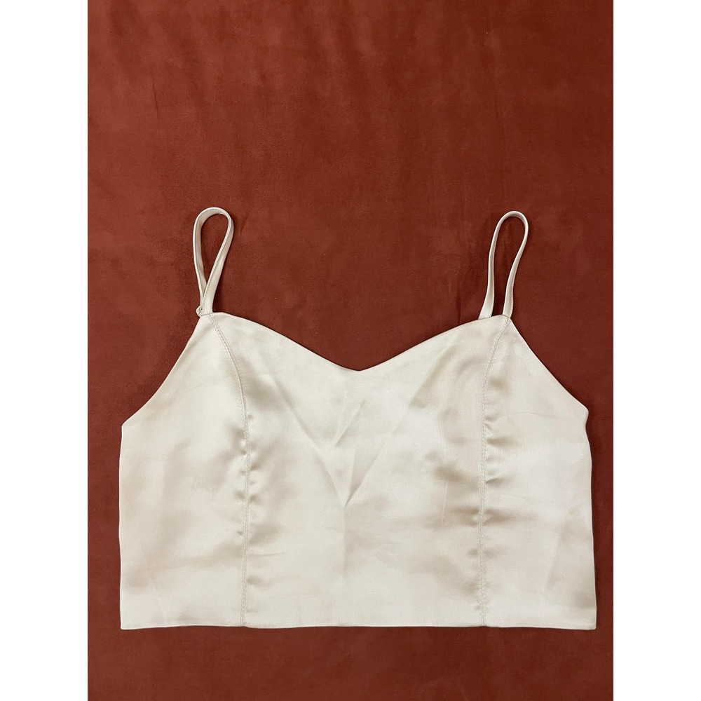 House Of Harlow 1960 Tank Top Womens S White Satin V Neck Smocked Crop Cami
